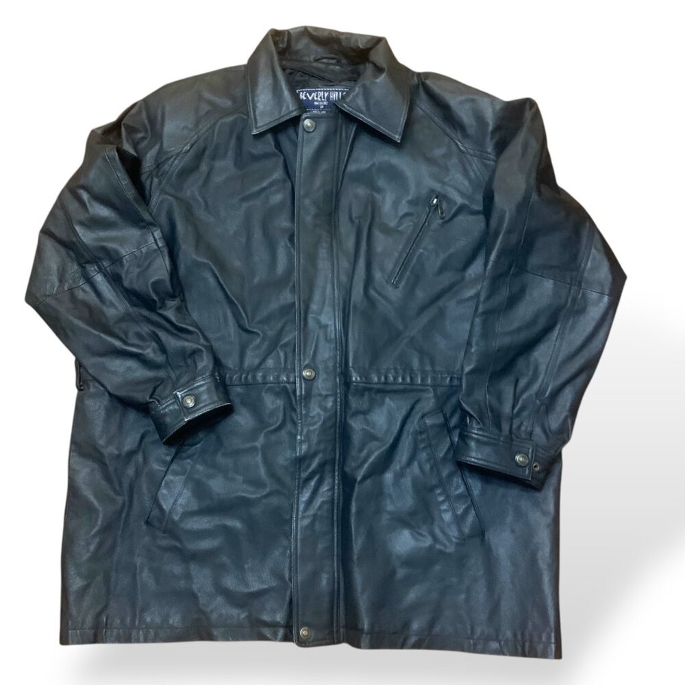 Beverly Hills Coat Factory XXXXLBlack Leather Jacket Multiple Pockets Snap Cuffs
